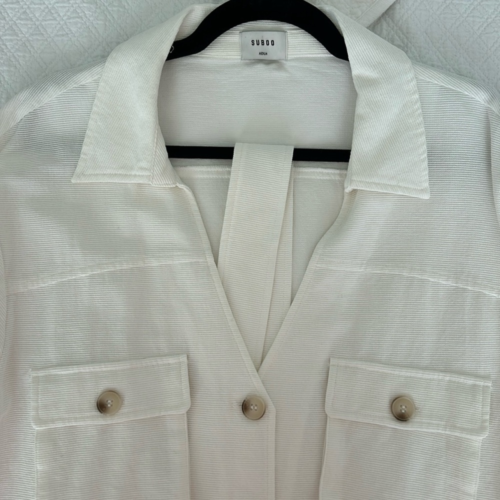 Textured Canvas Shirt Jacket w/ Belt and Button Front